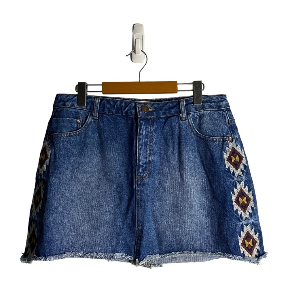River Island Women's Medium Indigo Aztec Print Denim Skirt